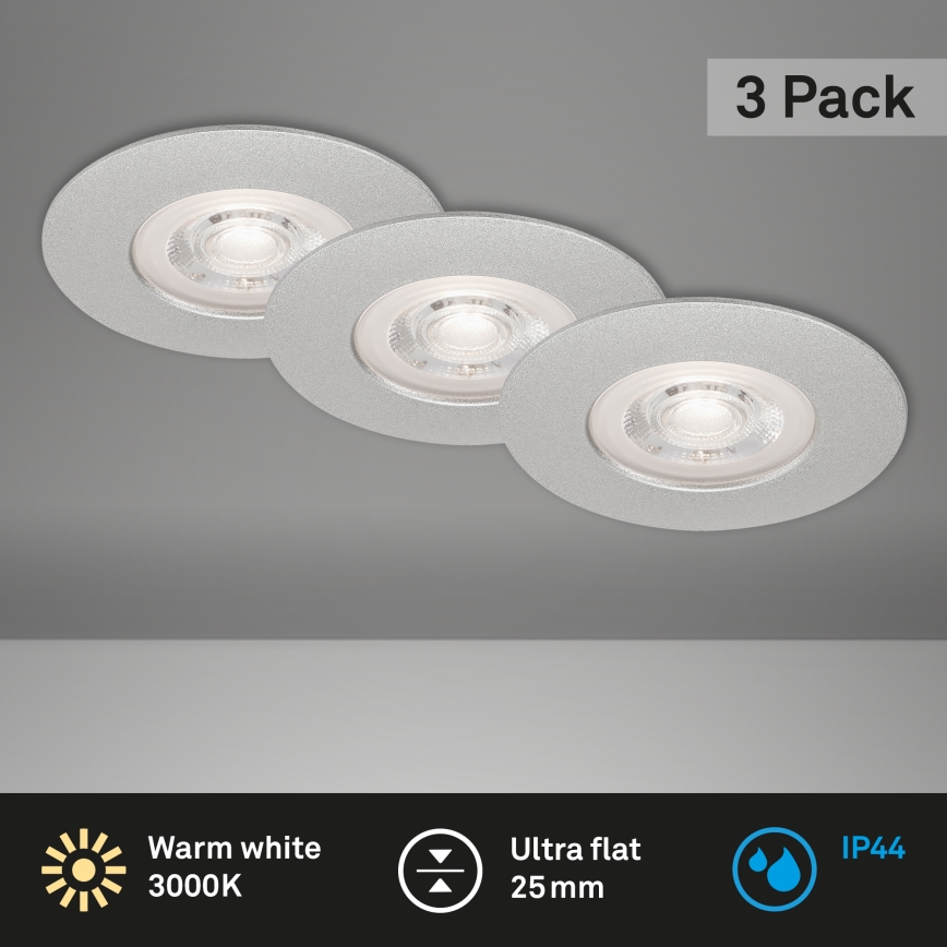 Briloner- SADA 3x LED Kúpeľňové podhľadové svietidlo LED/4,9W/230V IP44 strieborná