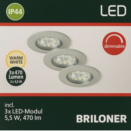 Briloner - SADA 3x LED Stmievateľné kúpeľňové podhľadové svietidlo LED/5,5W/230V IP44
