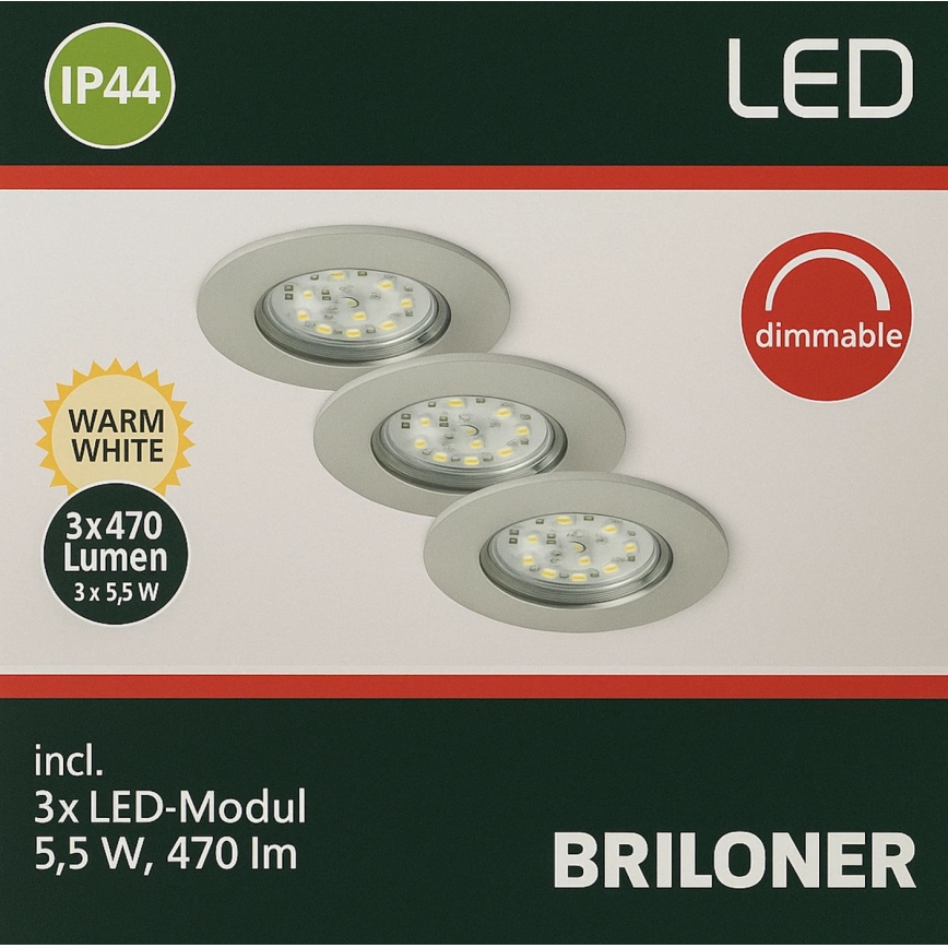 Briloner - SADA 3x LED Stmievateľné kúpeľňové podhľadové svietidlo LED/5,5W/230V IP44