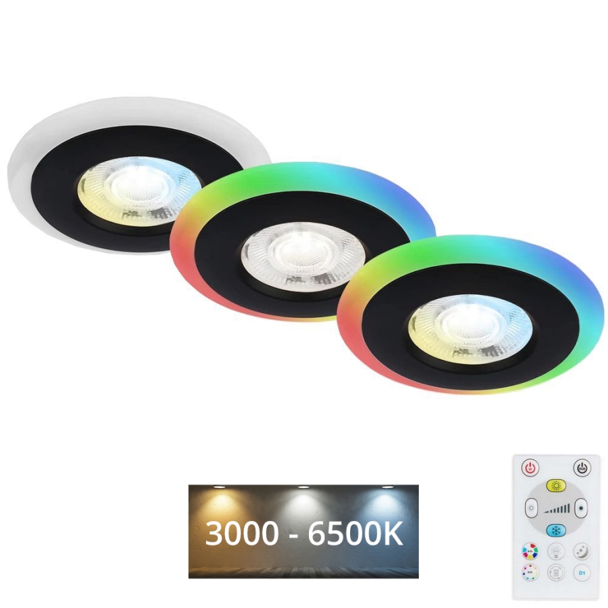 Briloner - SADA 3x LED RGBW Stmievateľné kúpeľňové podhľadové svietidlo LED/5W/230V 3000-6500K IP44 + diaľkové ovládanie