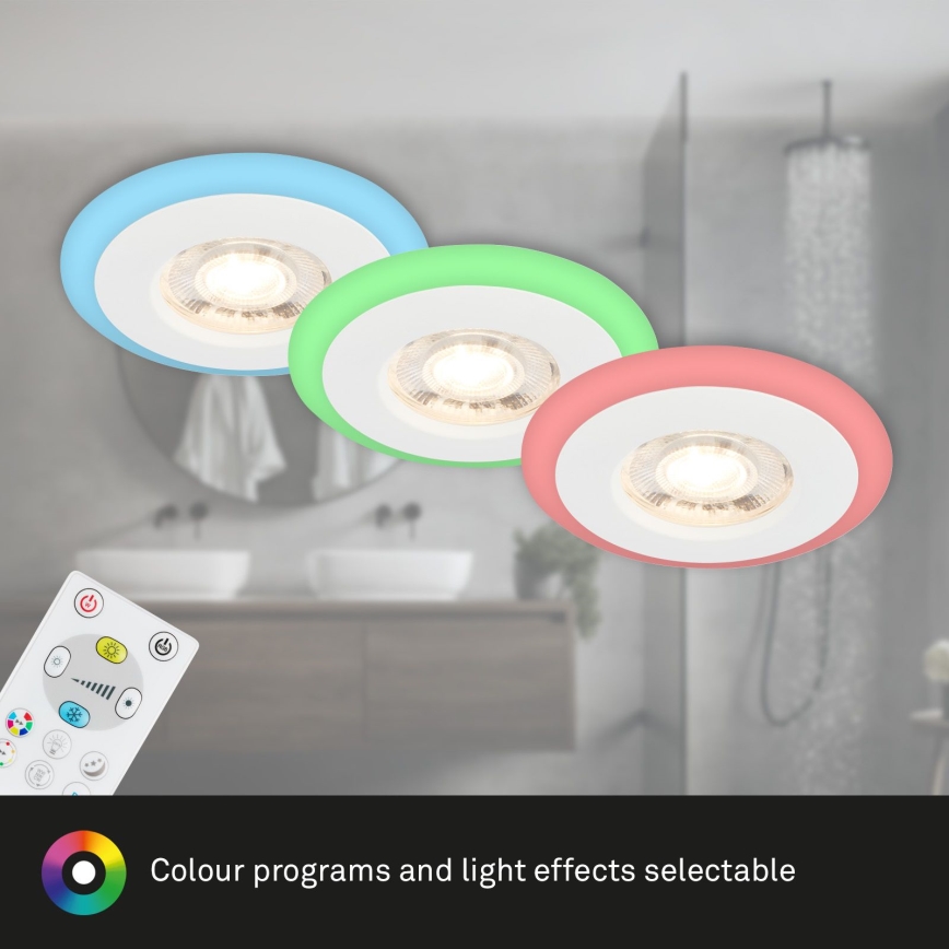 Briloner - SADA 3x LED RGBW Stmievateľné kúpeľňové podhľadové svietidlo LED/5W/230V 3000-6500K IP44 + diaľkové ovládanie