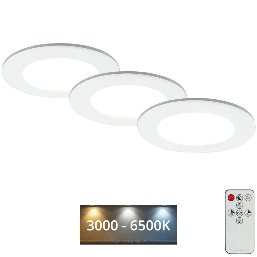 Briloner - SADA 3x LED Stmievateľné kúpeľňové podhľadové svietidlo LED/4,8W/230V 3000-6500K IP44 + diaľkové ovládanie