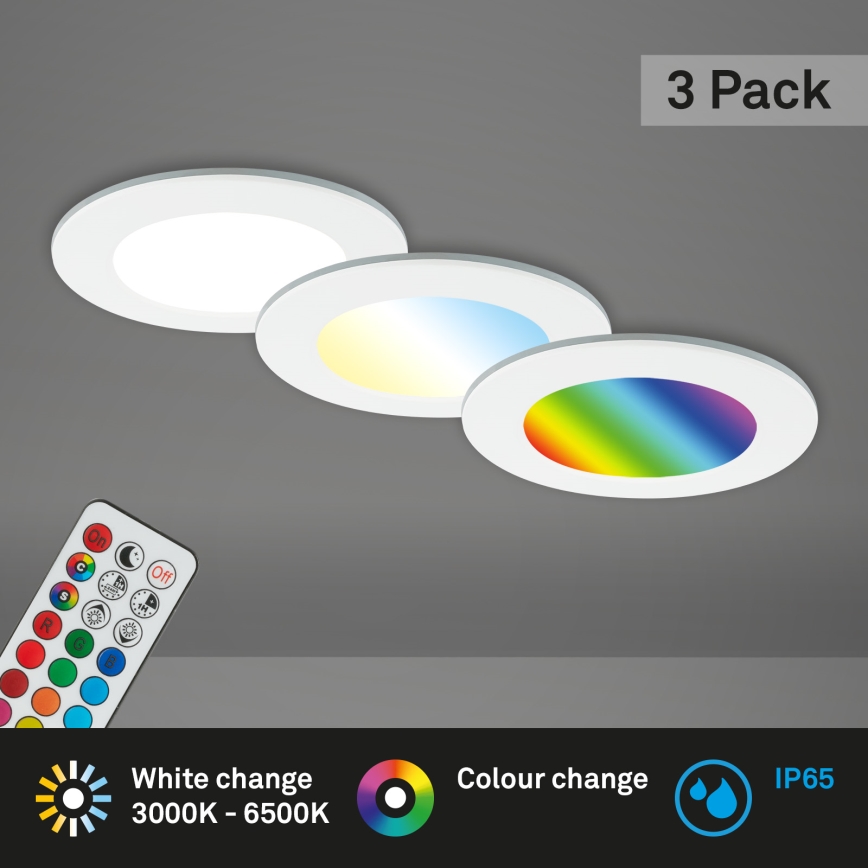 Briloner - SADA 3x RGBW LED Stmievateľné kúpeľňové podhľadové svietidlo LED/4,8W/230V 3000-6500K IP65 + diaľkové ovládanie
