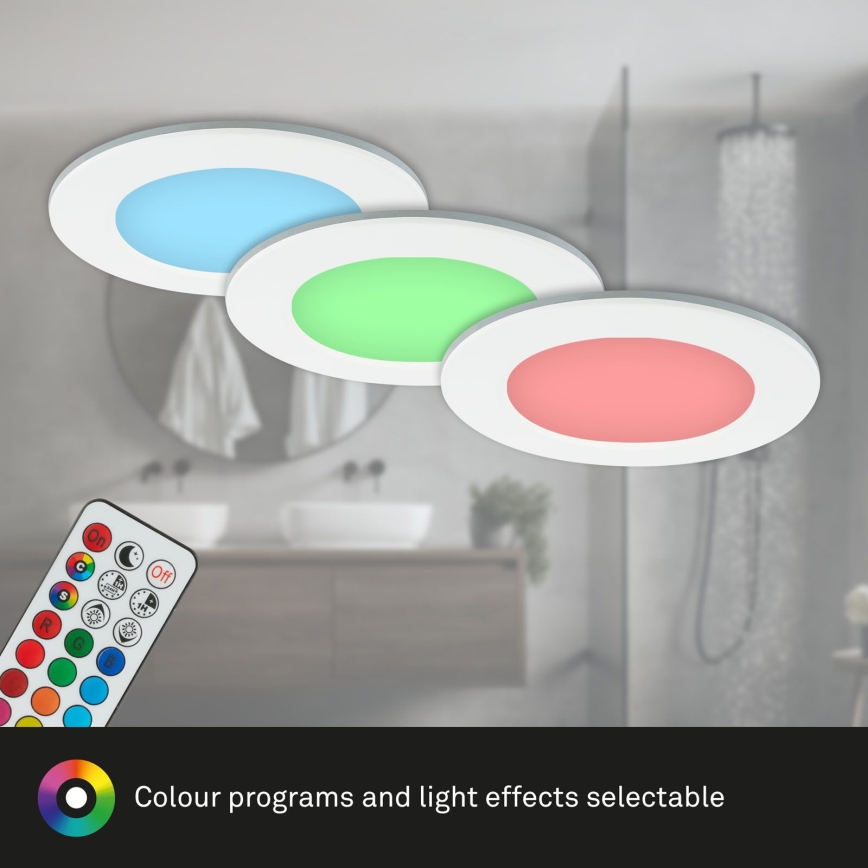 Briloner - SADA 3x RGBW LED Stmievateľné kúpeľňové podhľadové svietidlo LED/4,8W/230V 3000-6500K IP65 + diaľkové ovládanie