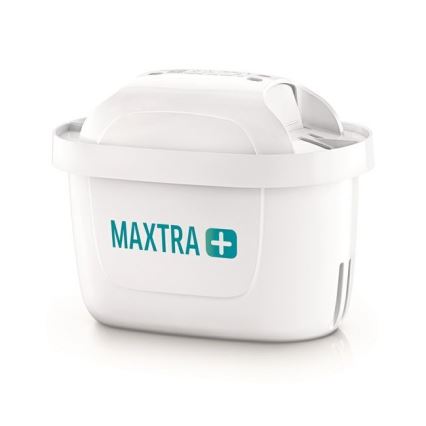 Biela nádoba na filtrovanie vody s označením MAXTRA+. Nádoba je umiestnená na bielom pozadí.