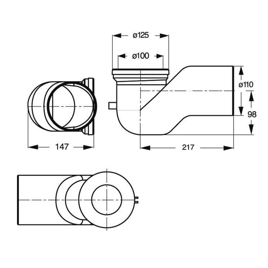 Bruckner - Koleno 90° dopojenie k WC Offset 11 cm biela