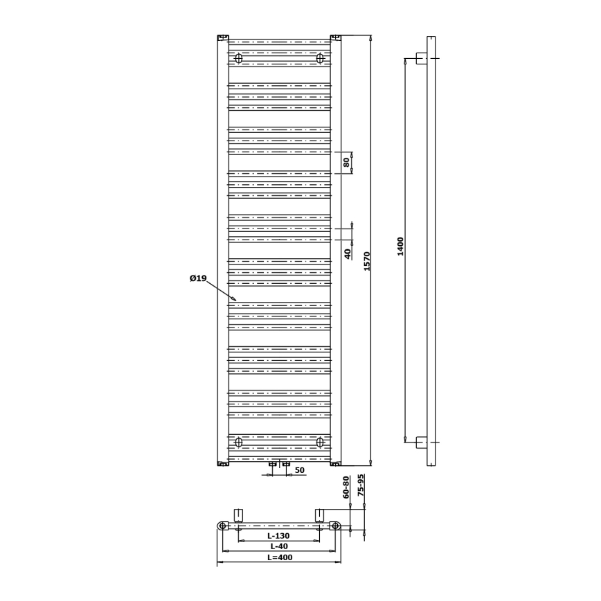 Bruckner - Kúpeľňový radiátor ALBRECHT 547W/230V 50x157 cm biela