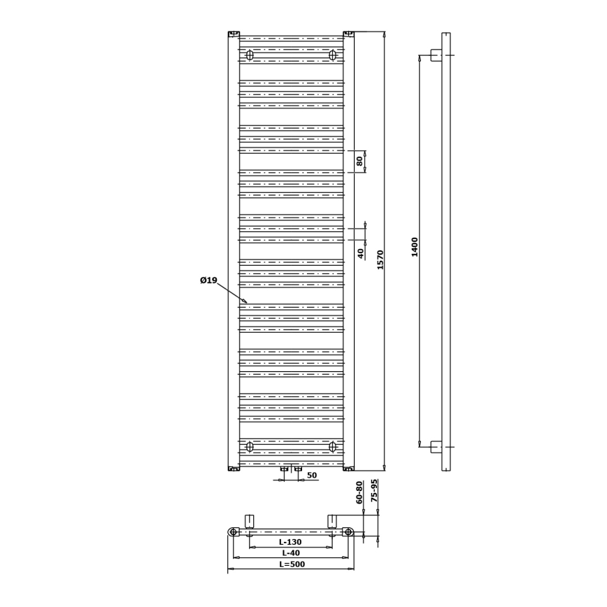 Bruckner - Kúpeľňový radiátor ALBRECHT 657W/230V 50x157 cm matná čierna