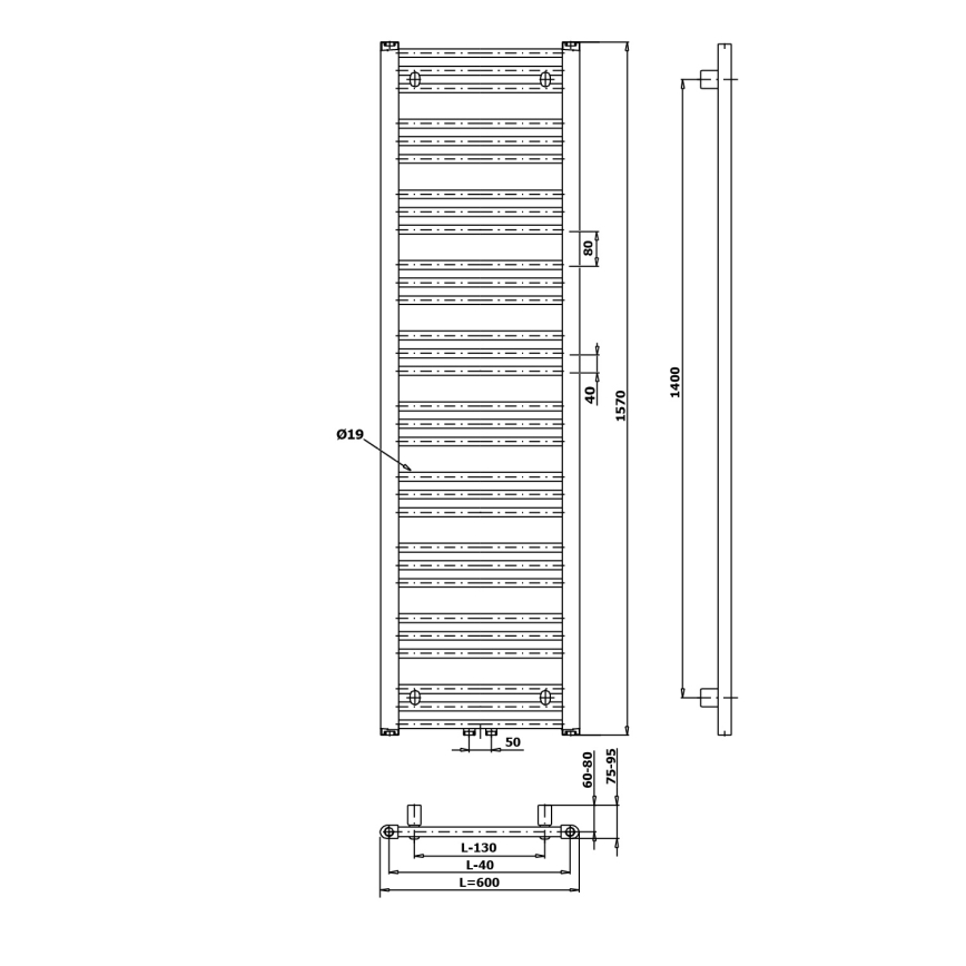 Bruckner - Kúpeľňový radiátor ALBRECHT 765W/230V 60x157 cm biela