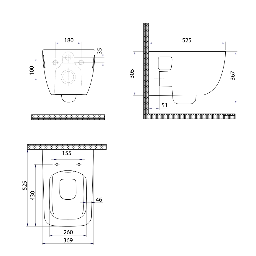 Bruckner - Závesné WC Rimless WALTER keramika/biela