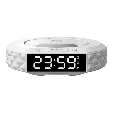 Budík s LCD displejom a bezdrôtovou Qi nabíjačkou 27W/9V biela