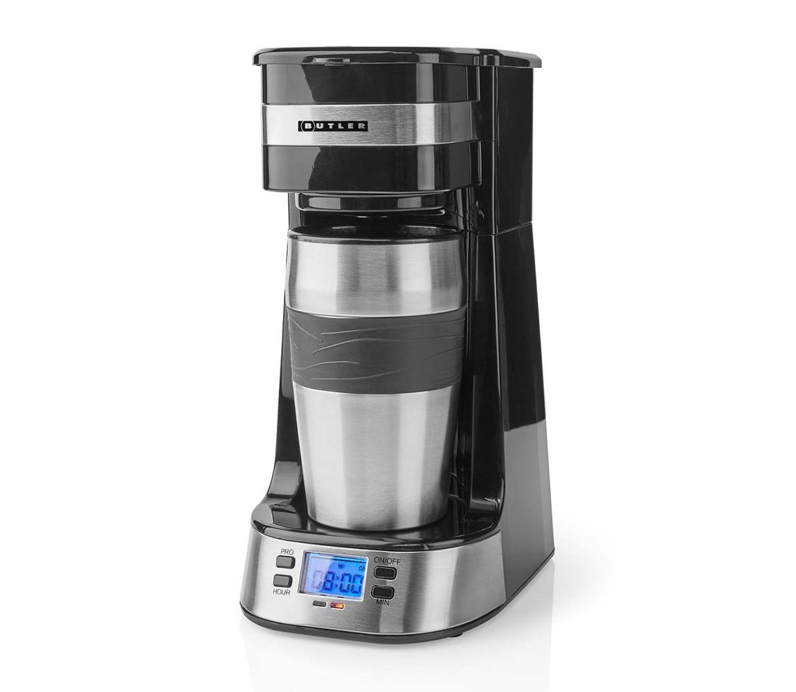 Butler- Kávovar na jeden hrnček 0,4 l s časovačom a cestovným hrnčekom 750W/230V nerez/čierna 16100132