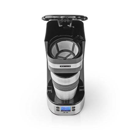 Butler - Kávovar na jednu šálku 0,4 l s časovačom a cestovným hrnčekom 750W/230V nerez/čierna