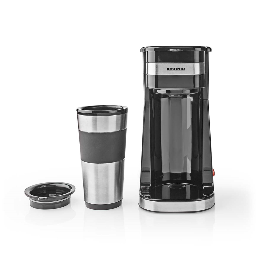 Butler - kávovar na jeden hrnček 0,4 l s cestovným hrnčekom 750 W/230 V nerez/čierna