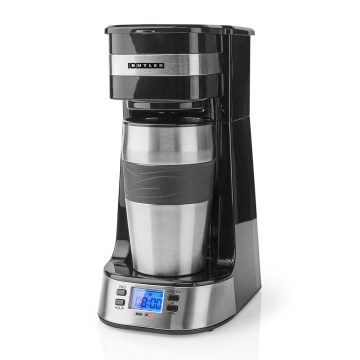 Butler - Kávovar na jednu šálku 0,4 l s časovačom a cestovným hrnčekom 750W/230V nerez/čierna
