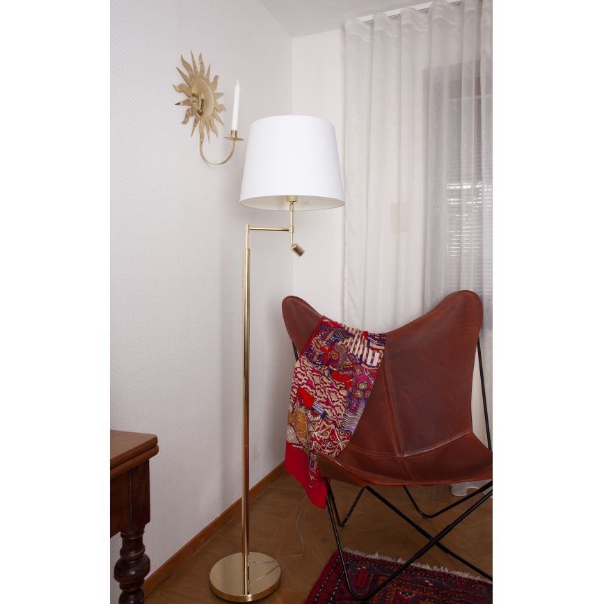 ByRydens - LED Stojacia lampa ORLANDO 1xE27/5W/230V + LED/3W biela/zlatá pr. 36 cm