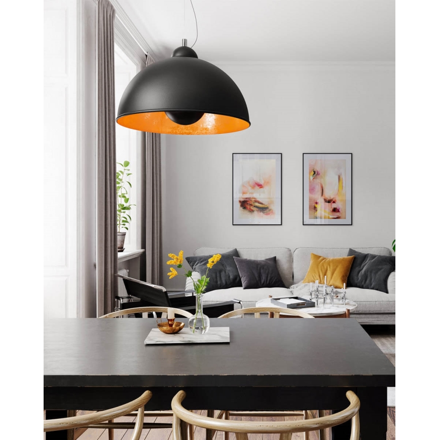 ByRydens - Závesný luster CAPTAIN na lane 1xE27/7W/230V čierna