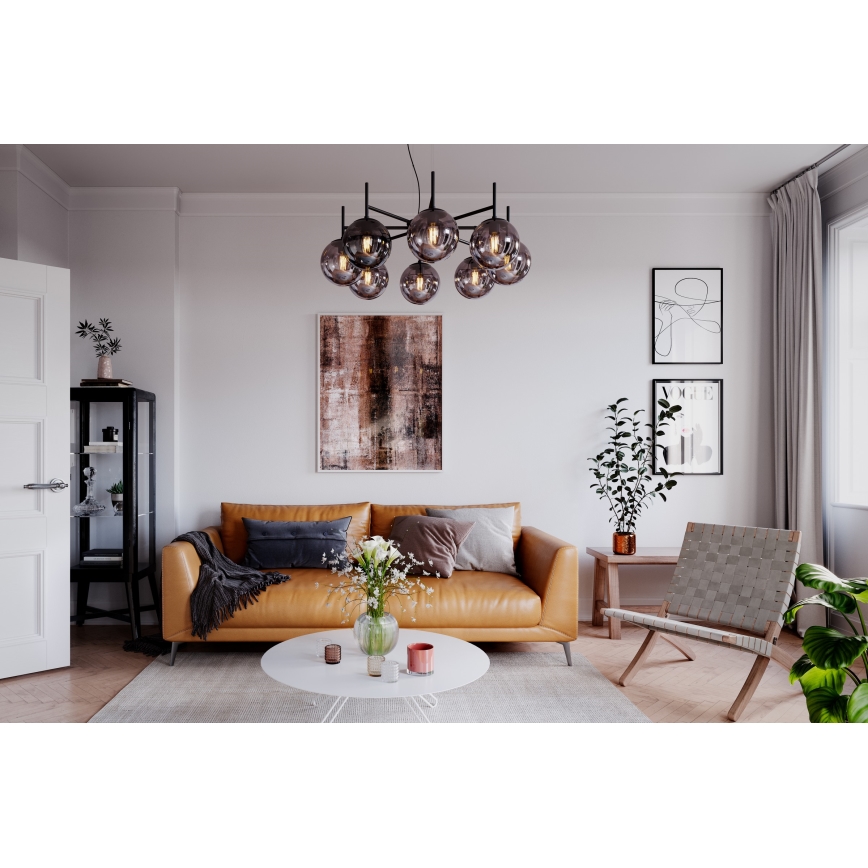 ByRydens - Luster na lanku BOYLE 8xE27/5W/230V dymová/čierna pr. 83 cm