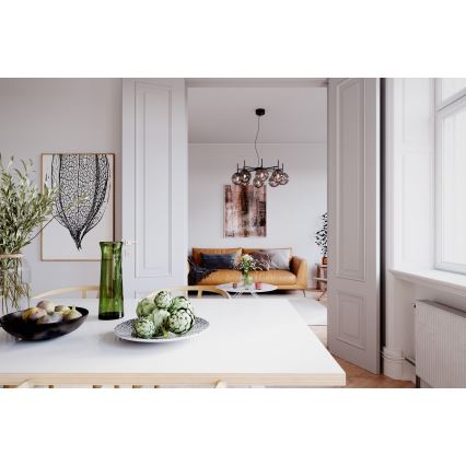ByRydens - Luster na lanku BOYLE 8xE27/5W/230V dymová/čierna pr. 83 cm