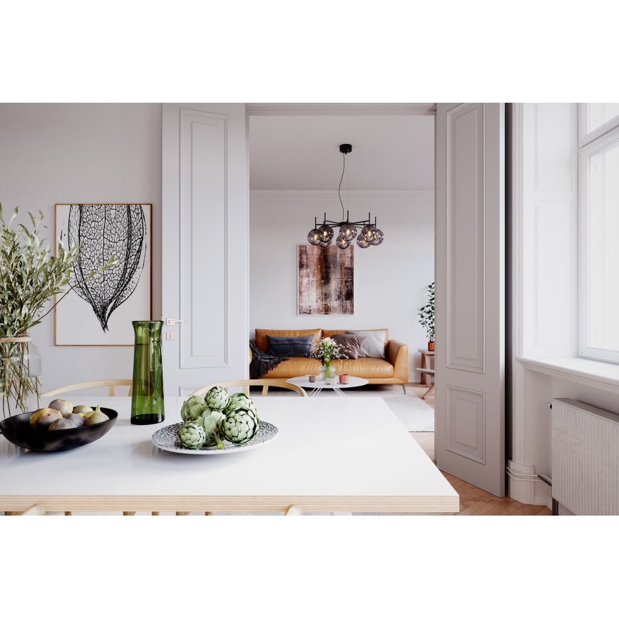 ByRydens - Luster na lanku BOYLE 8xE27/5W/230V dymová/čierna pr. 83 cm