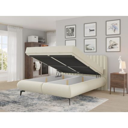 Čalúnená posteľ ALEXA 160 × 200 cm s matracmi a úložným priestorom, béžová