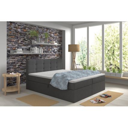 Čalúnená posteľ s matracmi a topperom s úložným priestorom EMBER 160x200 cm antracit
