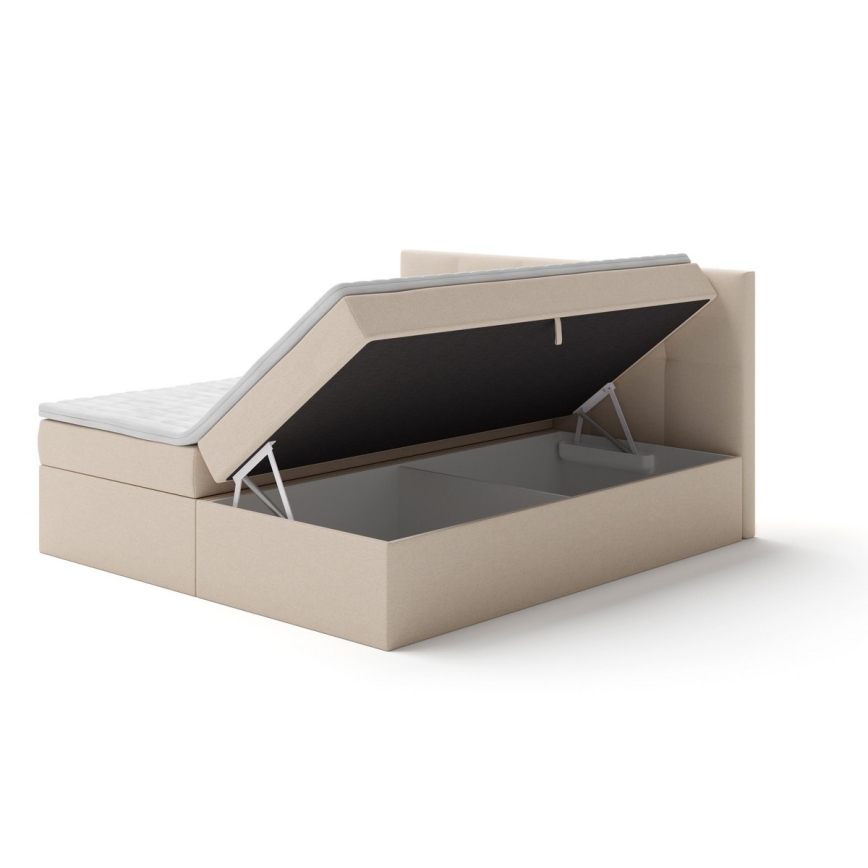 Čalúnená posteľ EMBER 180x200 cm s matracmi, topperom a úložným priestorom, béžová