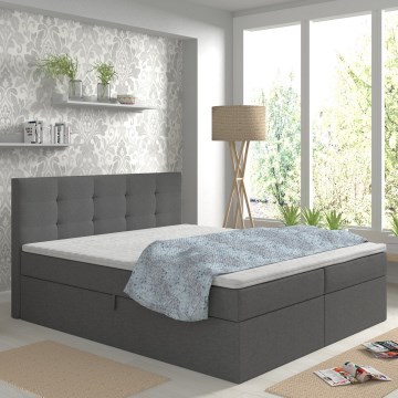 Čalúnená posteľ EMBER 180x200 cm s matracmi, topperom a úložným priestorom v antracitovej farbe