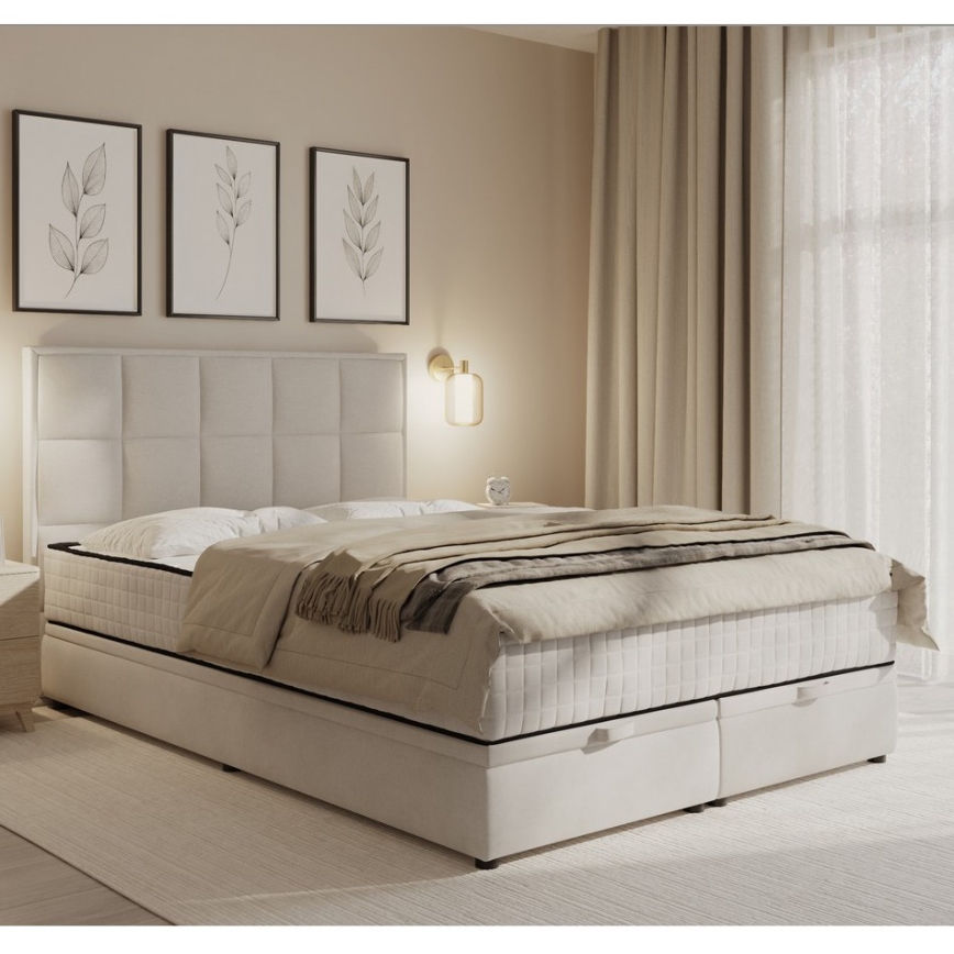 Čalúnená posteľ GRACE 140x200 cm s matracmi a úložným priestorom béžová