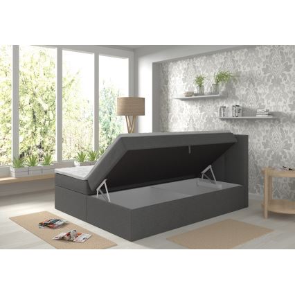Čalúnená posteľ s matracmi a topperom s úložným priestorom EMBER 180x200 cm antracit