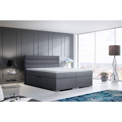 Čalúnená posteľ NEW BOLERO 160x200 cm s úložným priestorom a matracami s topperom, sivá
