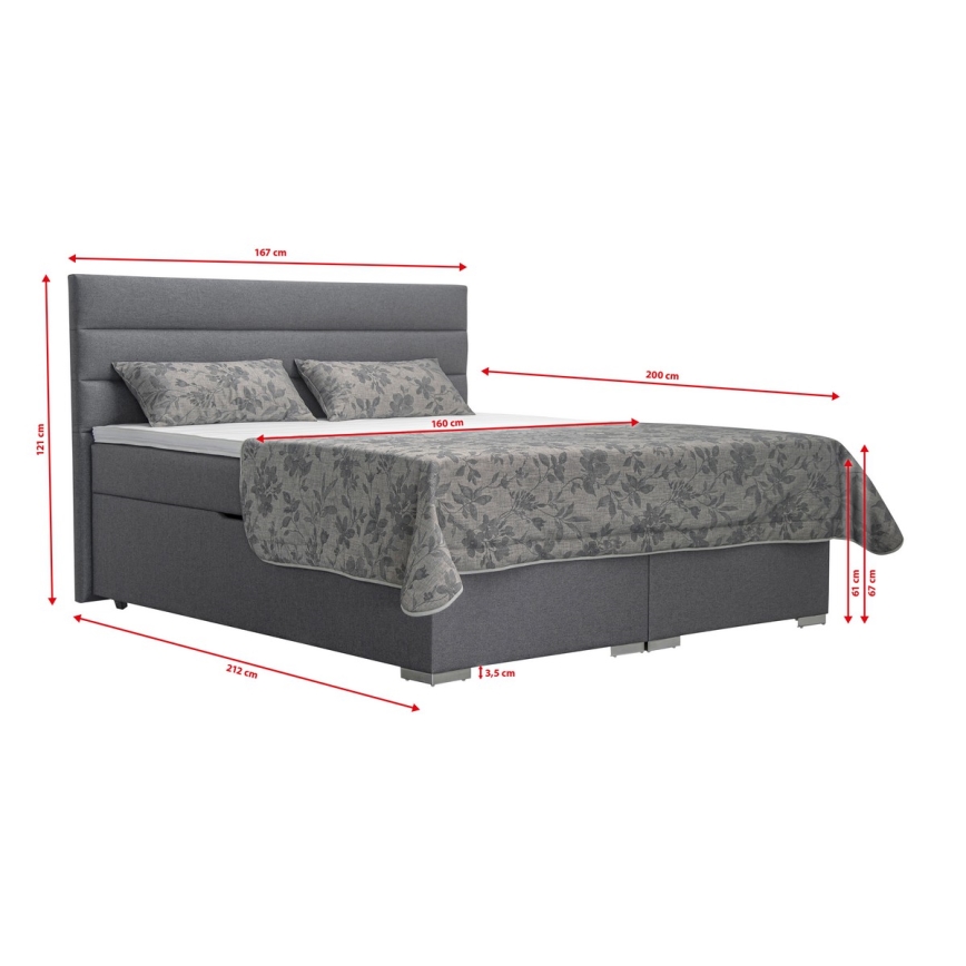 Čalúnená posteľ NEW BOLERO 160x200 cm s úložným priestorom a matracami s topperom, sivá