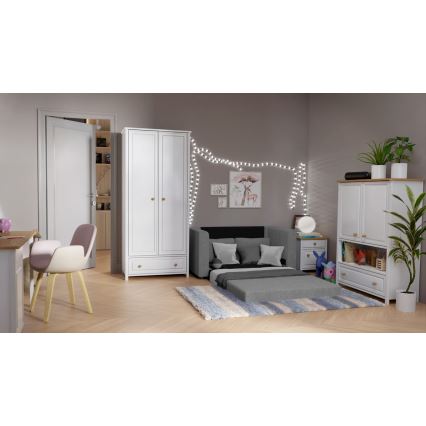 Čalúnená rozkladacia dvojmiestná pohovka s opierkami na ruky LAYLA, sivá