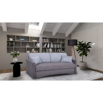 Čalúnená rozkladacia trojmiestna pohovka PAUL na každodenné spanie s podrúčkami, šedá