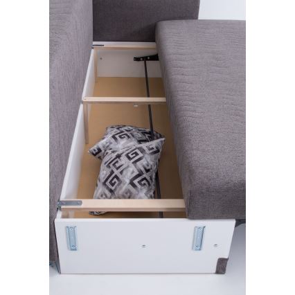 Čalúnená rozkladacia trojmiestna pohovka PAUL na každodenné spanie s podrúčkami, šedá