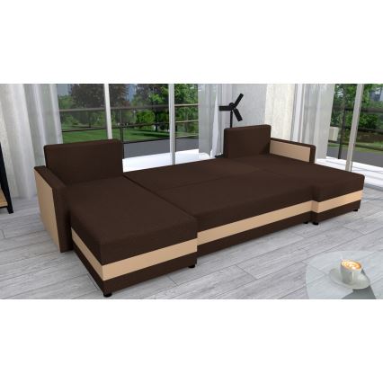 Čalúnená univerzálna rozkladacia rohová sedacia súprava do U BRISTOL hnedá/béžová