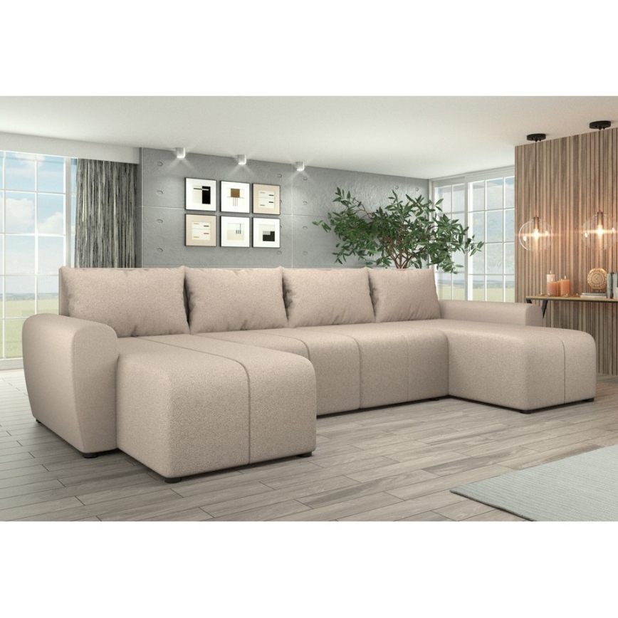 Čalúnená univerzálna rozkladacia sedacia súprava v tvare U NEWPORT béžová