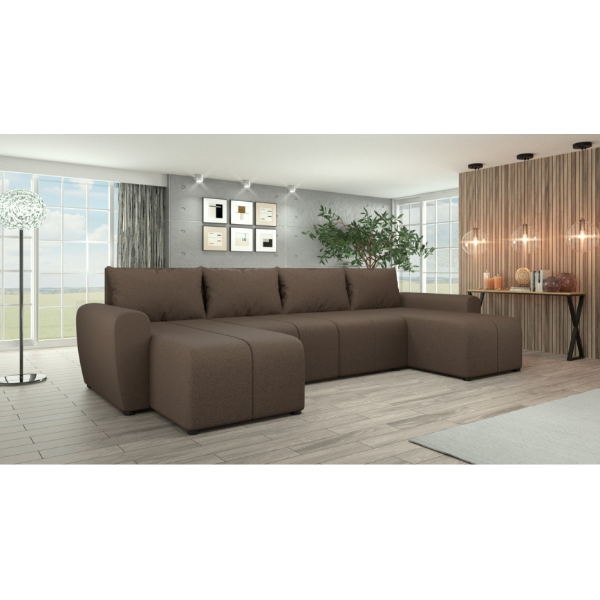 Čalúnená univerzálna rozkladacia sedacia súprava v tvare U NEWPORT hnedá