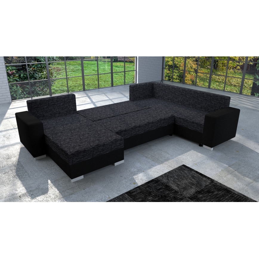 Čalúnená univerzálna rozkladacia sedacia súprava v tvare U YORK čierna/antracit