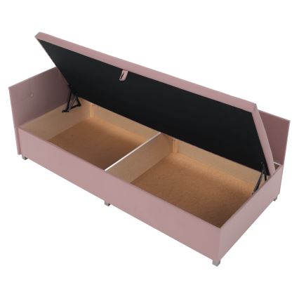 Čalúnená válenda s univerzálnym čelom a úložným priestorom AMSTERDAM 90x200 cm ružová