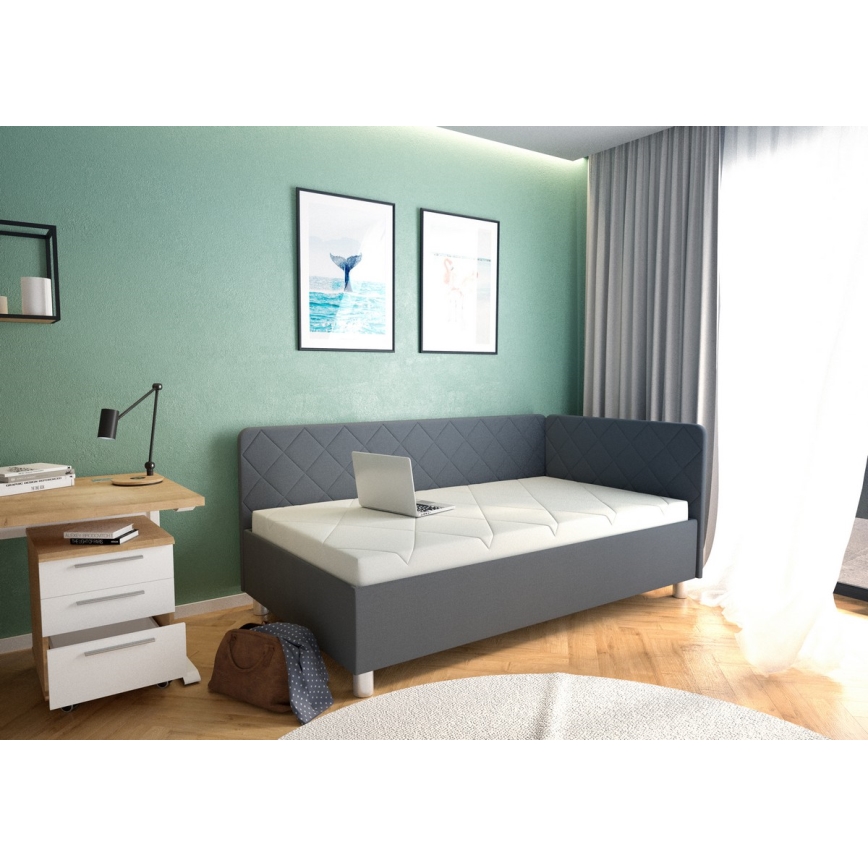 Čalúnená válenda s úložným priestorom a matracom EMILE 110x200 cm sivá