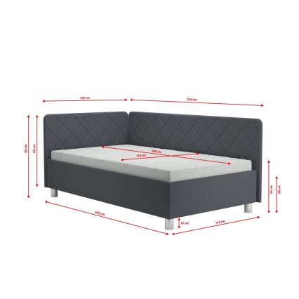 Čalúnená válenda s úložným priestorom a matracom EMILE 110x200 cm sivá