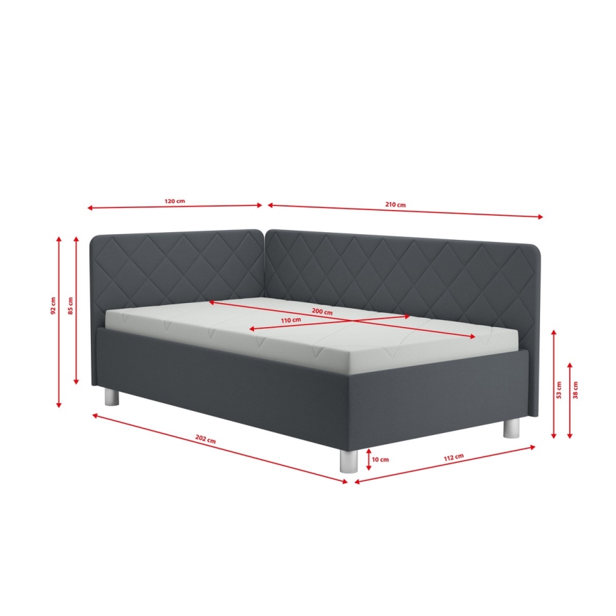 Čalúnená válenda s úložným priestorom a matracom EMILE 110x200 cm sivá