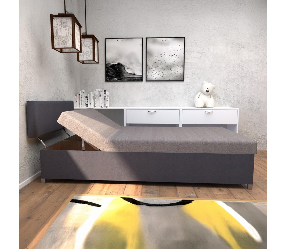 Čalúnená válenda s nastaviteľným polohovaním a úložným priestorom DALLAS 108x205 cm sivá/antracit 151101250260