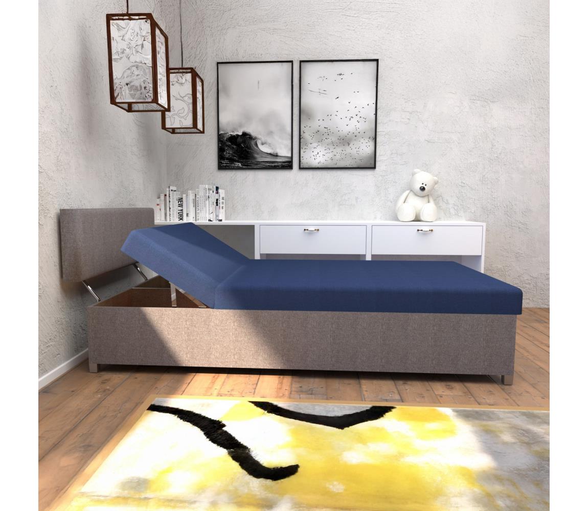 Čalúnená válenda s polohovaním a úložným priestorom DALLAS 108x205 cm šedá/modrá 151101250250