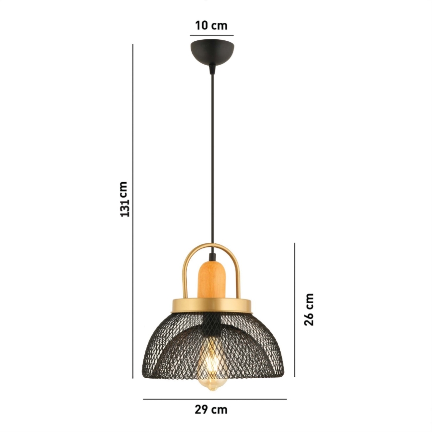 Candelabru MONZA 1xE27/40W/230V priemer 29 cm čierny/zlatý