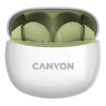 Canyon - Bezdrôtové stereo slúchadlá True Wireless 500 mAh + 2x 40 mAh biela/zelená