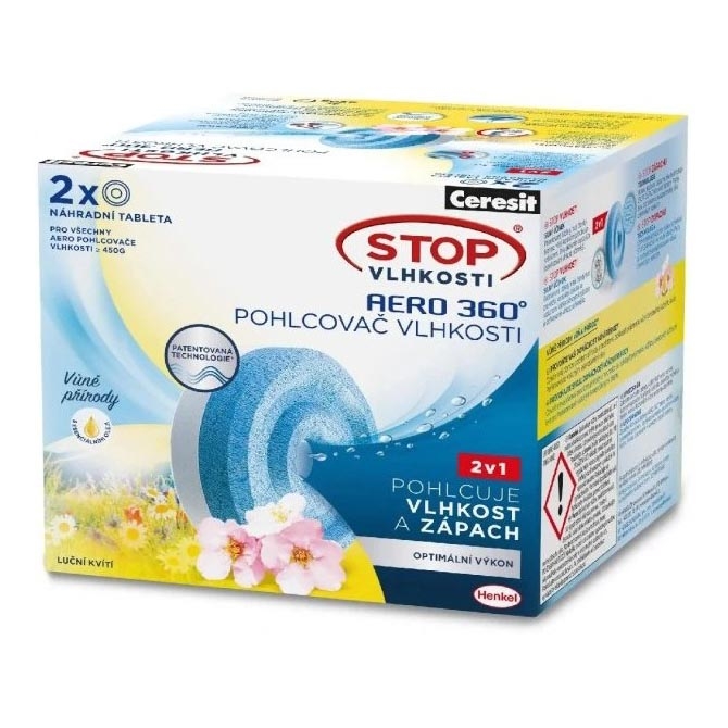 Ceresit - Tablety do odvlhčovača 2v1 AERO 360° 2x 450 g lúčne kvety