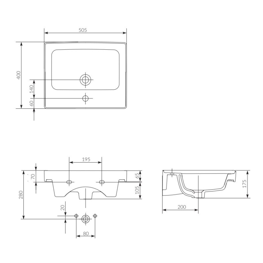 Cersanit K114-005 - Umývadlo na dosku/závesné CREA 40x50,5 cm keramika/lesklá biela