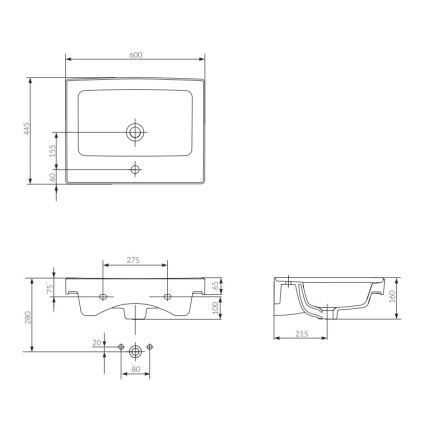 Cersanit K114-006 - Zapustené umývadlo CREA 44,5x60 cm keramika/lesklá biela